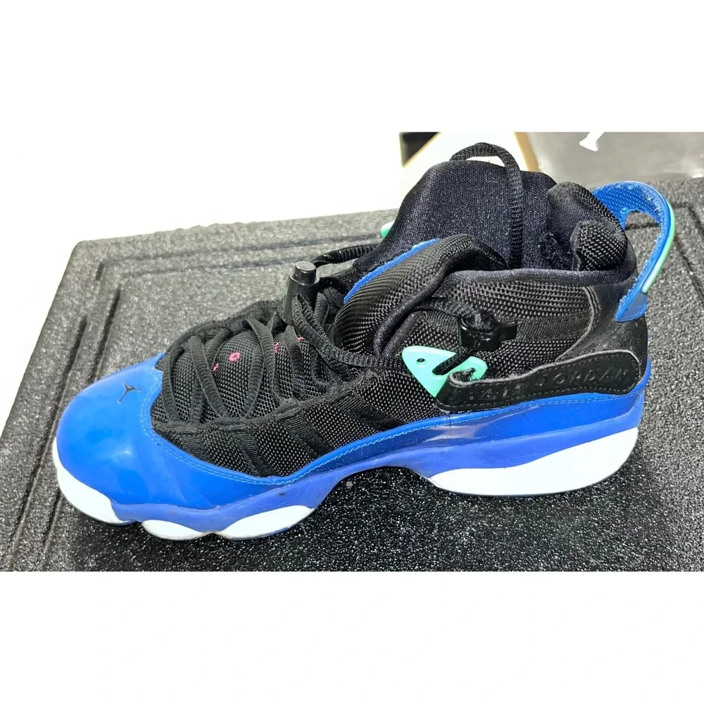 Jordan 6 Rings Blue Black Patent Leather Youth Size 7Y Sneakers 323419-014